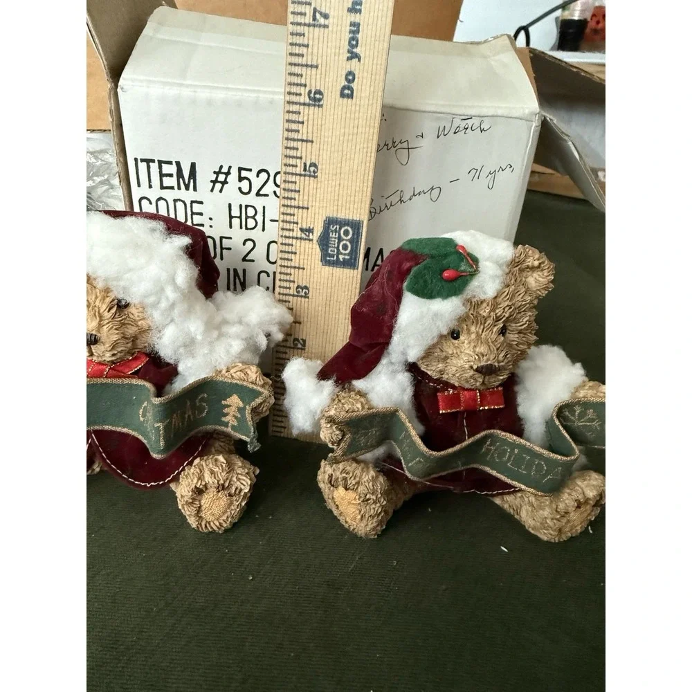 2‎ Happy Holiday Merry Christmas Teddy Bear Resin Figures 4